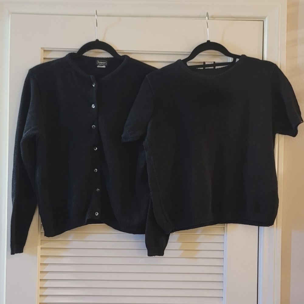 Harot- Two Piece Vintage Black Sweater & Short-Sleeve Top Bundle